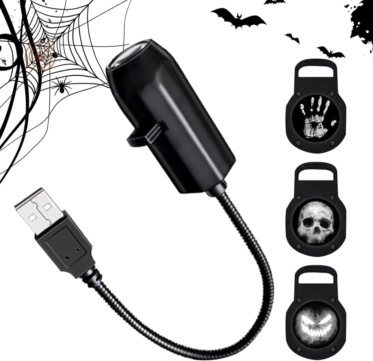 360-degree rotating USB Halloween projector with LED skull lamp