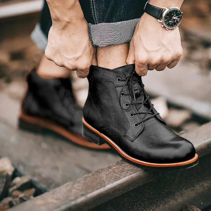Leather Boots Men High-Top Rugged Stylish