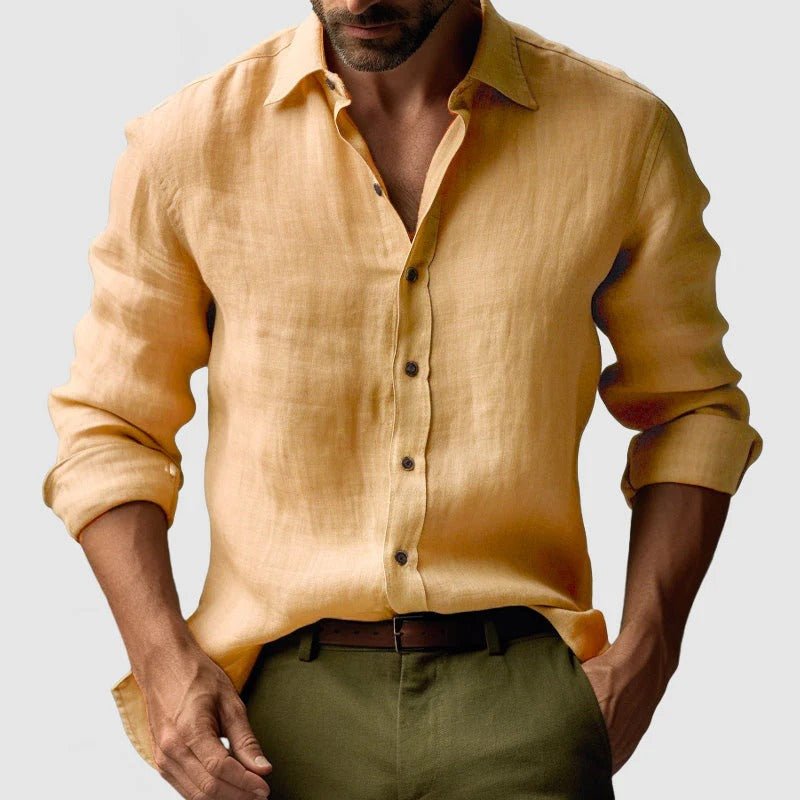 Men Shirt Long Sleeve Relaxed Fit Button Closure
