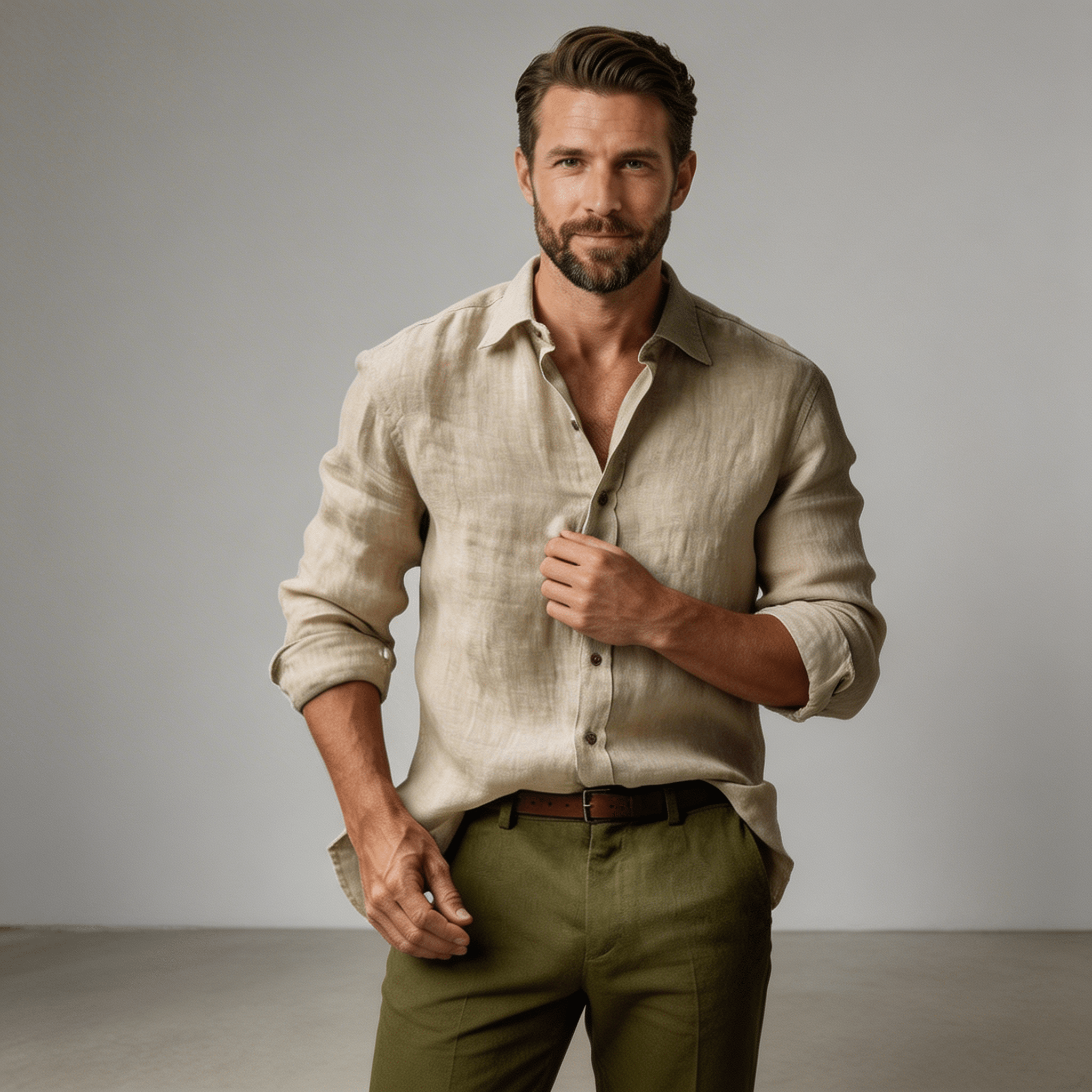 Men Shirt Long Sleeve Relaxed Fit Button Closure