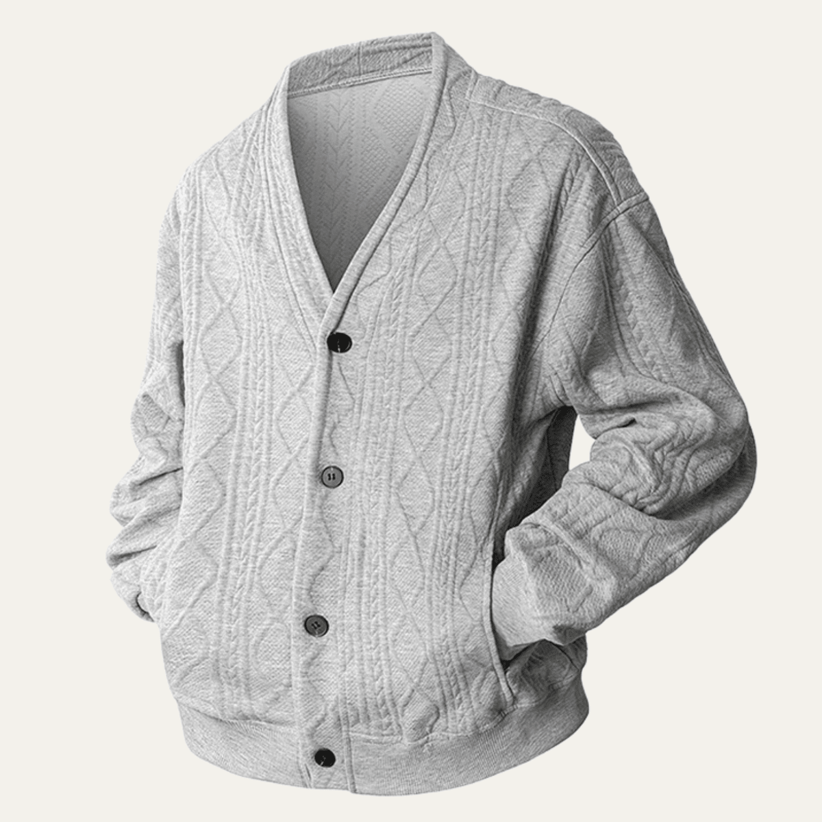 Men's Cardigan — Cable Knit V-Neck Diamond Pattern Button Front