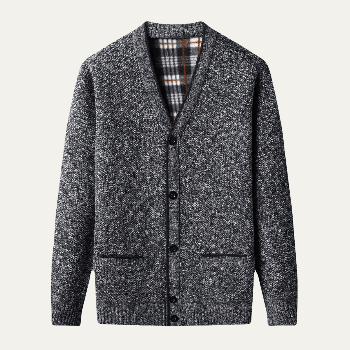 Men's Cardigan — V-Neck Button Front Regular Fit Knit Design