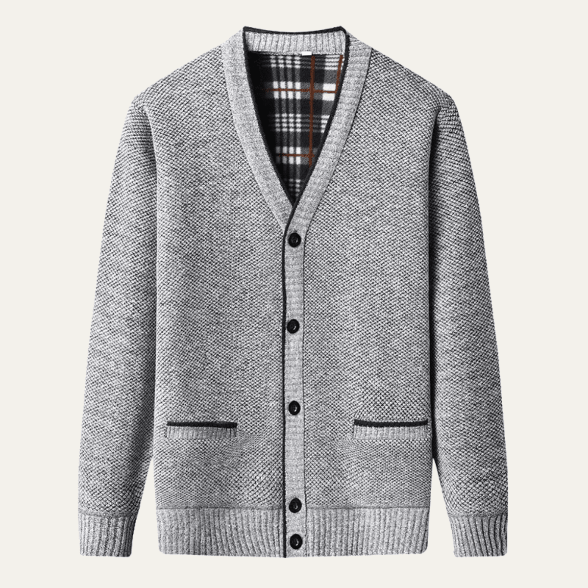 Men's Cardigan — V-Neck Button Front Regular Fit Knit Design