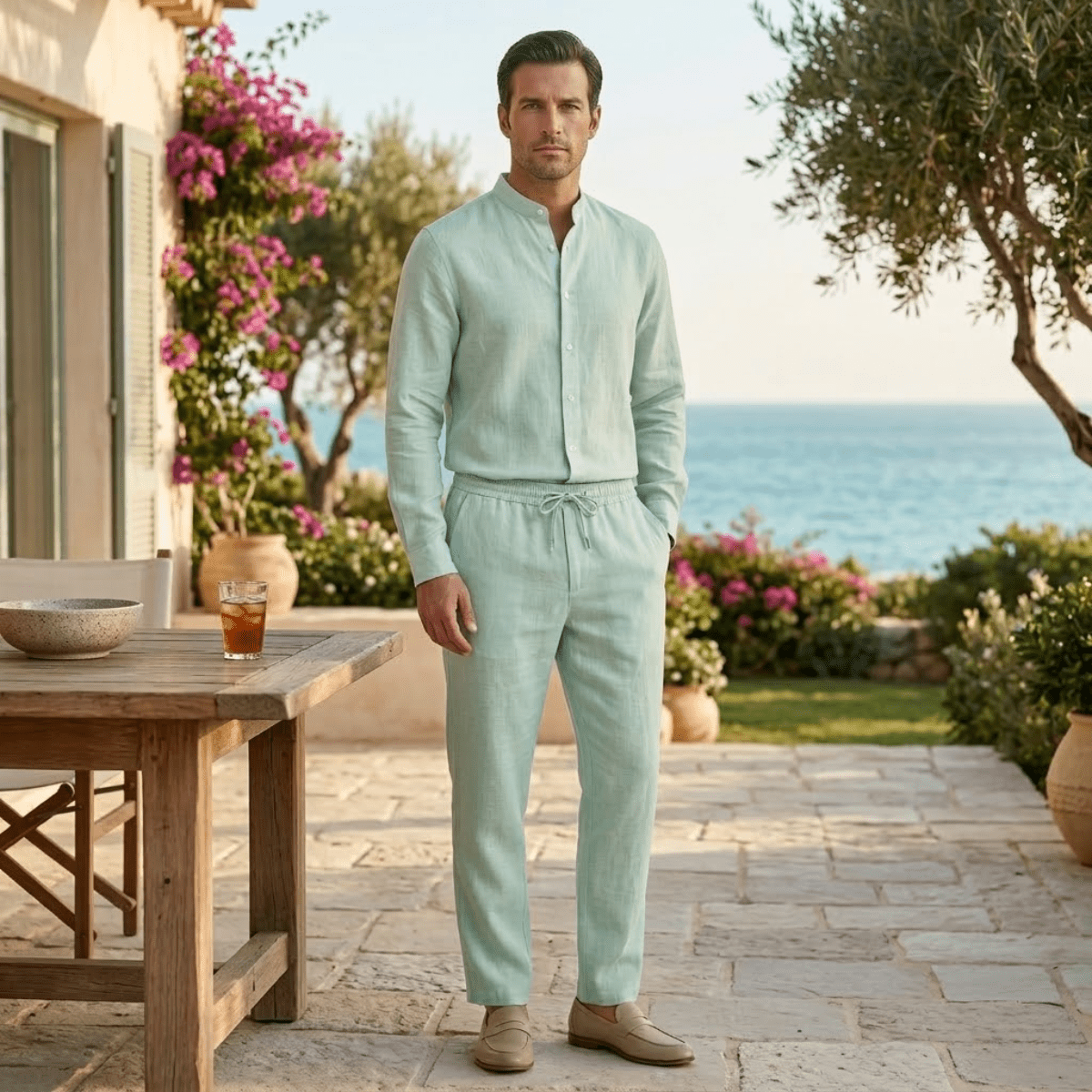Men's Clothing Set — Loose Fit Long Sleeve Button Closure
