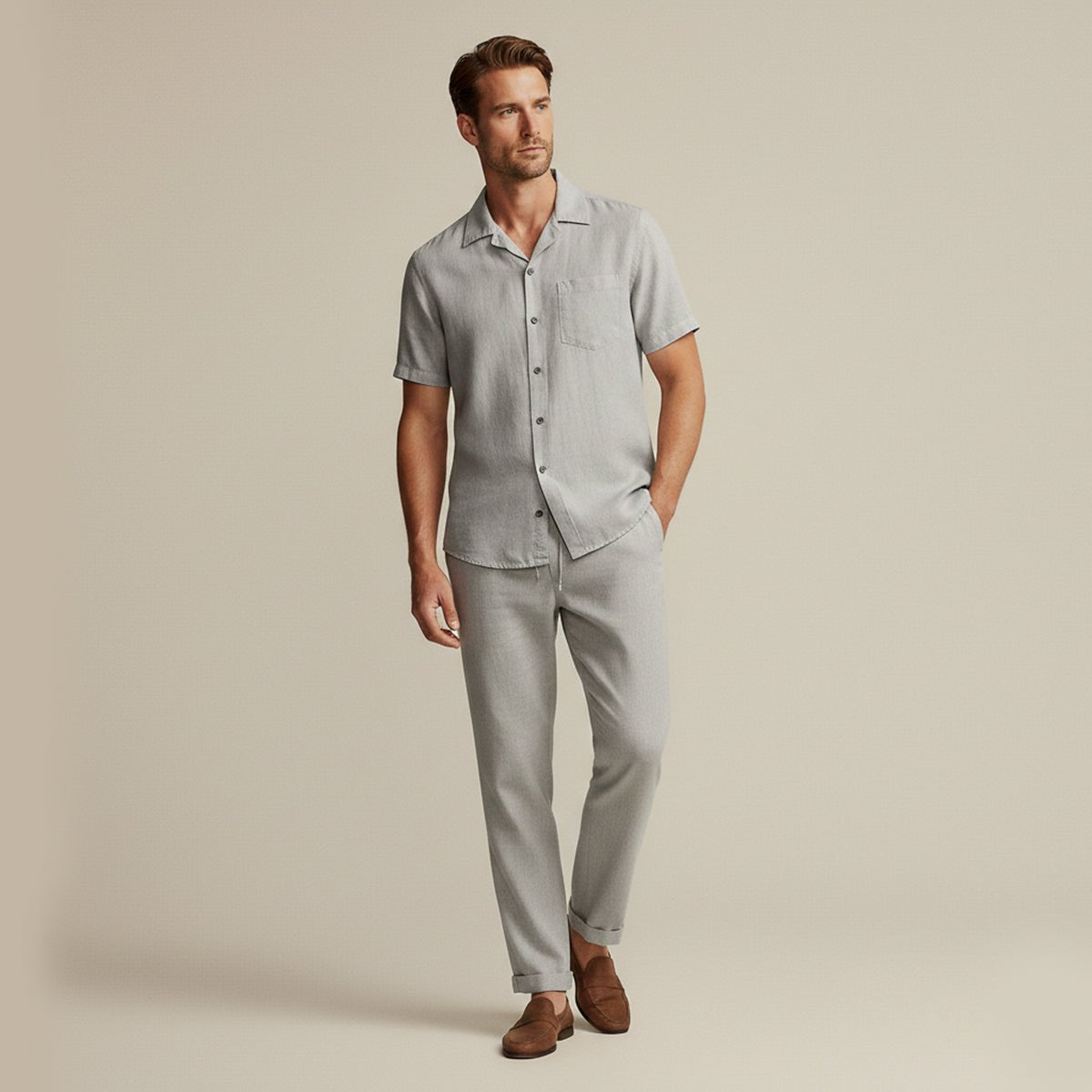 Men's Clothing Set — Relaxed Fit Textured Shirt & Trousers