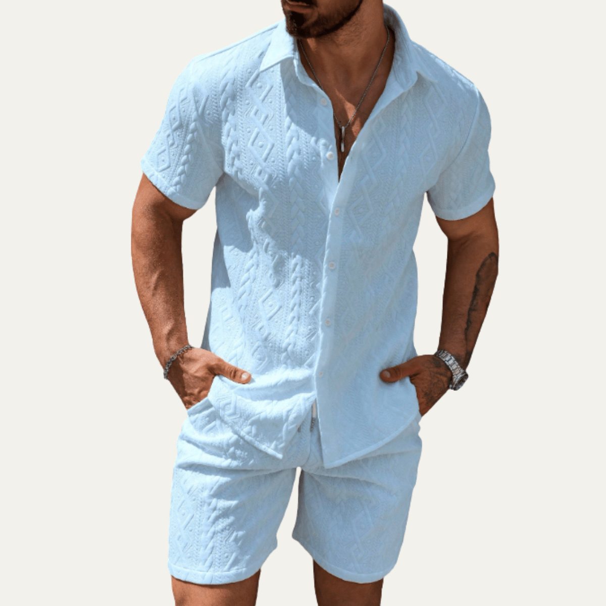 Men's Co-Ord Set — Knitted Shirt Relaxed Fit Matching Shorts