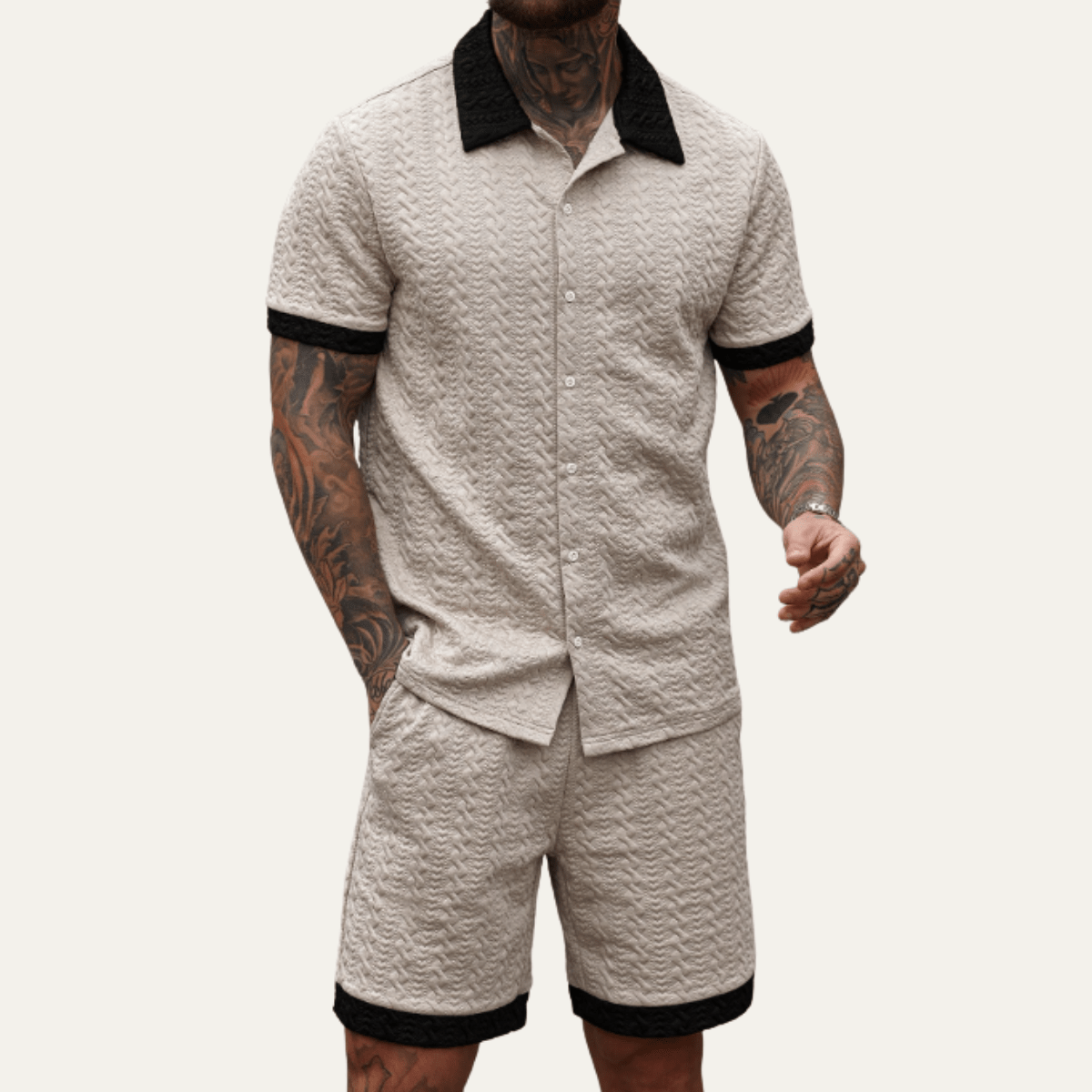 Men's Co-Ord Set — Knitted Shirt Relaxed Fit Matching Shorts