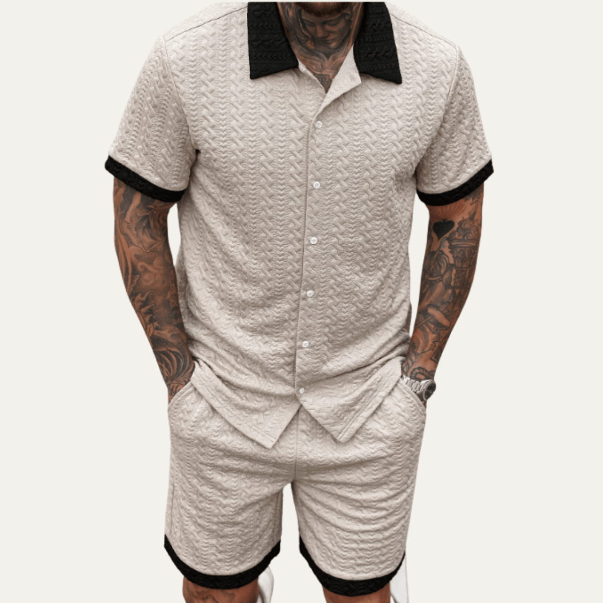 Men's Co-Ord Set — Knitted Shirt Relaxed Fit Matching Shorts