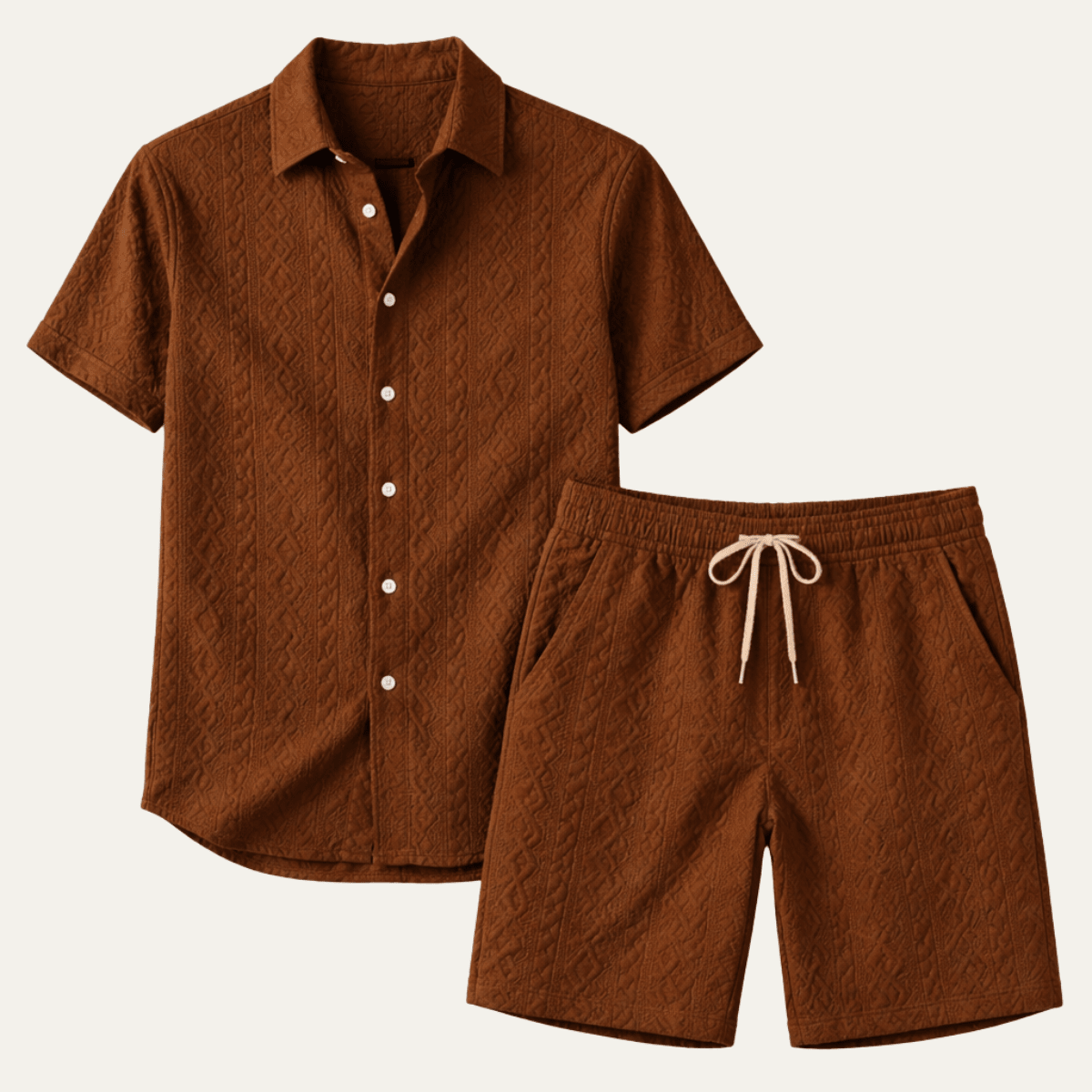 Men's Co-Ord Set — Knitted Shirt Relaxed Fit Matching Shorts