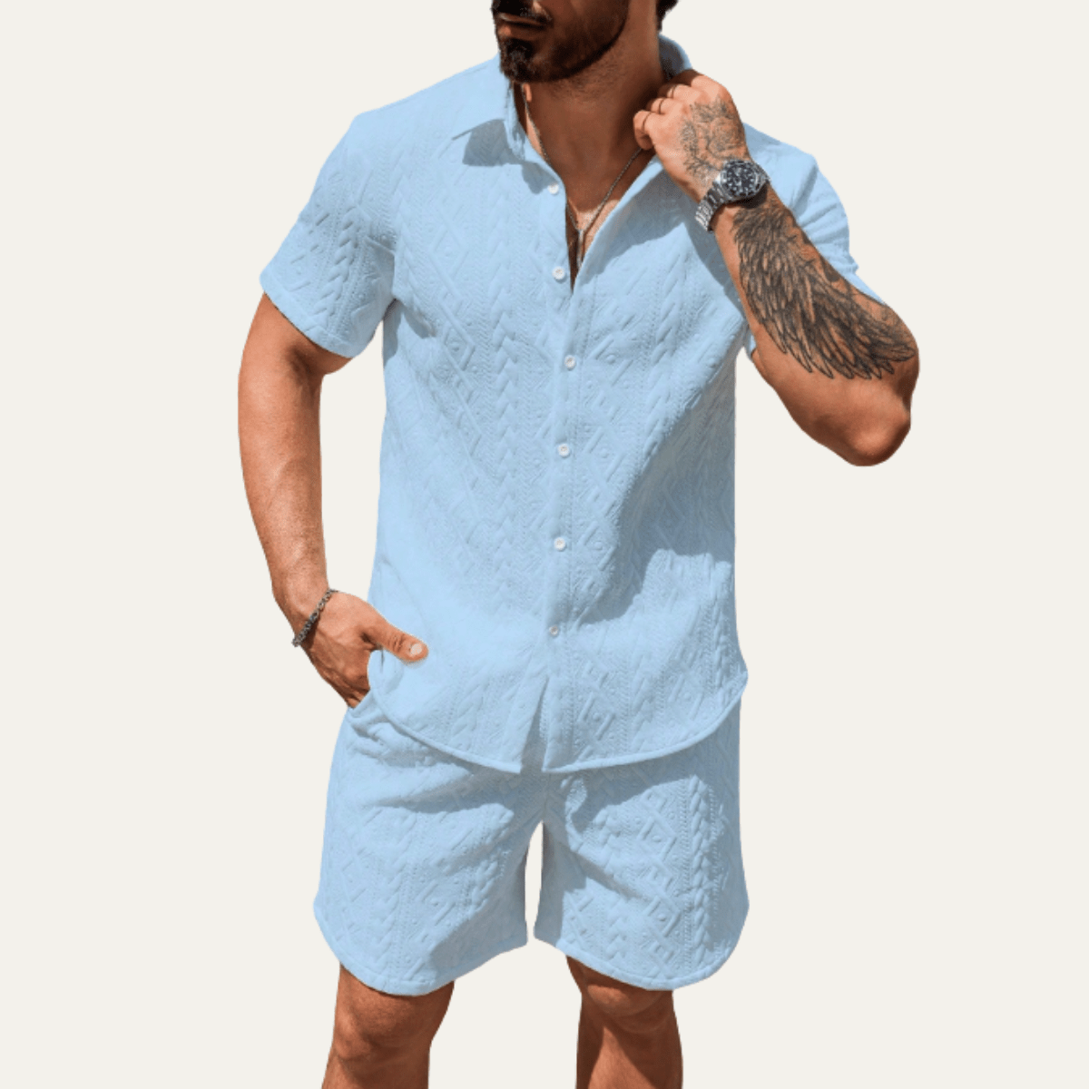 Men's Co-Ord Set — Knitted Shirt Relaxed Fit Matching Shorts