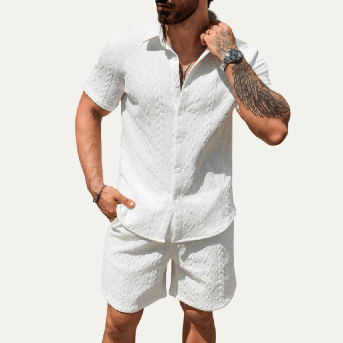 Men's Co-Ord Set — Knitted Shirt Relaxed Fit Matching Shorts