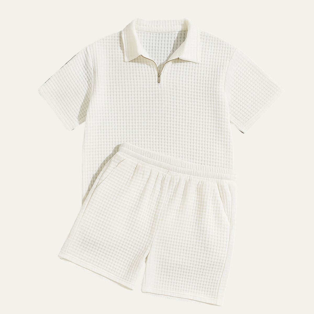 Men's Co-Ord Set — Zip Polo Drawstring Relaxed Fit Shorts