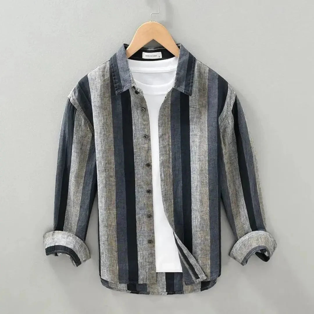 Men's Linen Shirt -Relaxed Fit Long Sleeve Button Closure