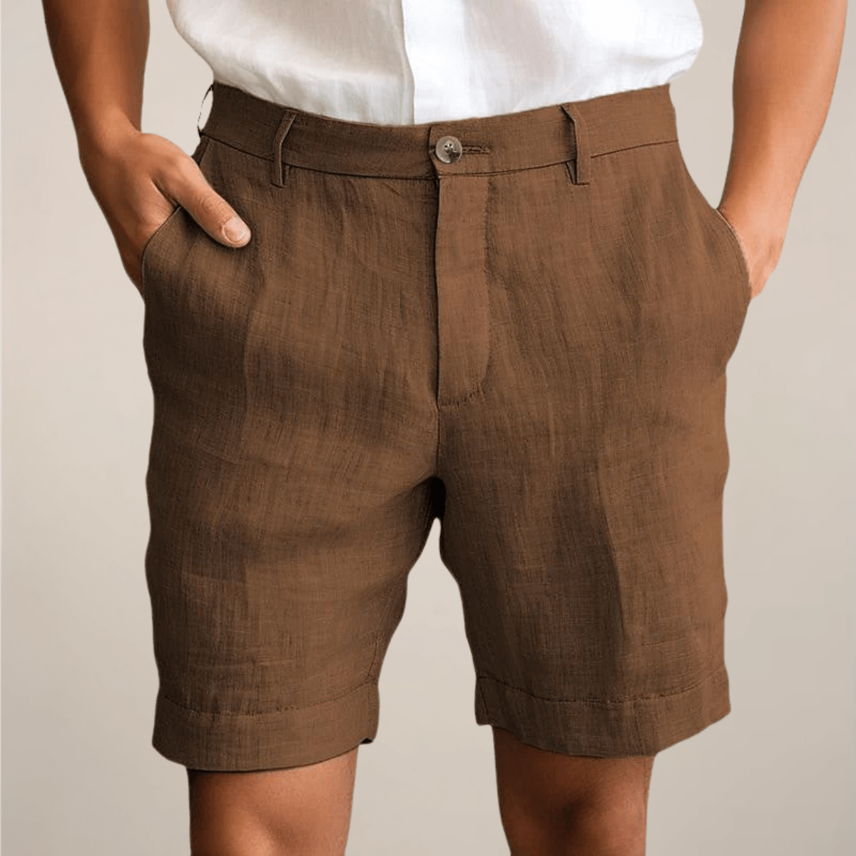 Men's Linen Shorts - Loose Fit Elastic Waistband Straight Leg