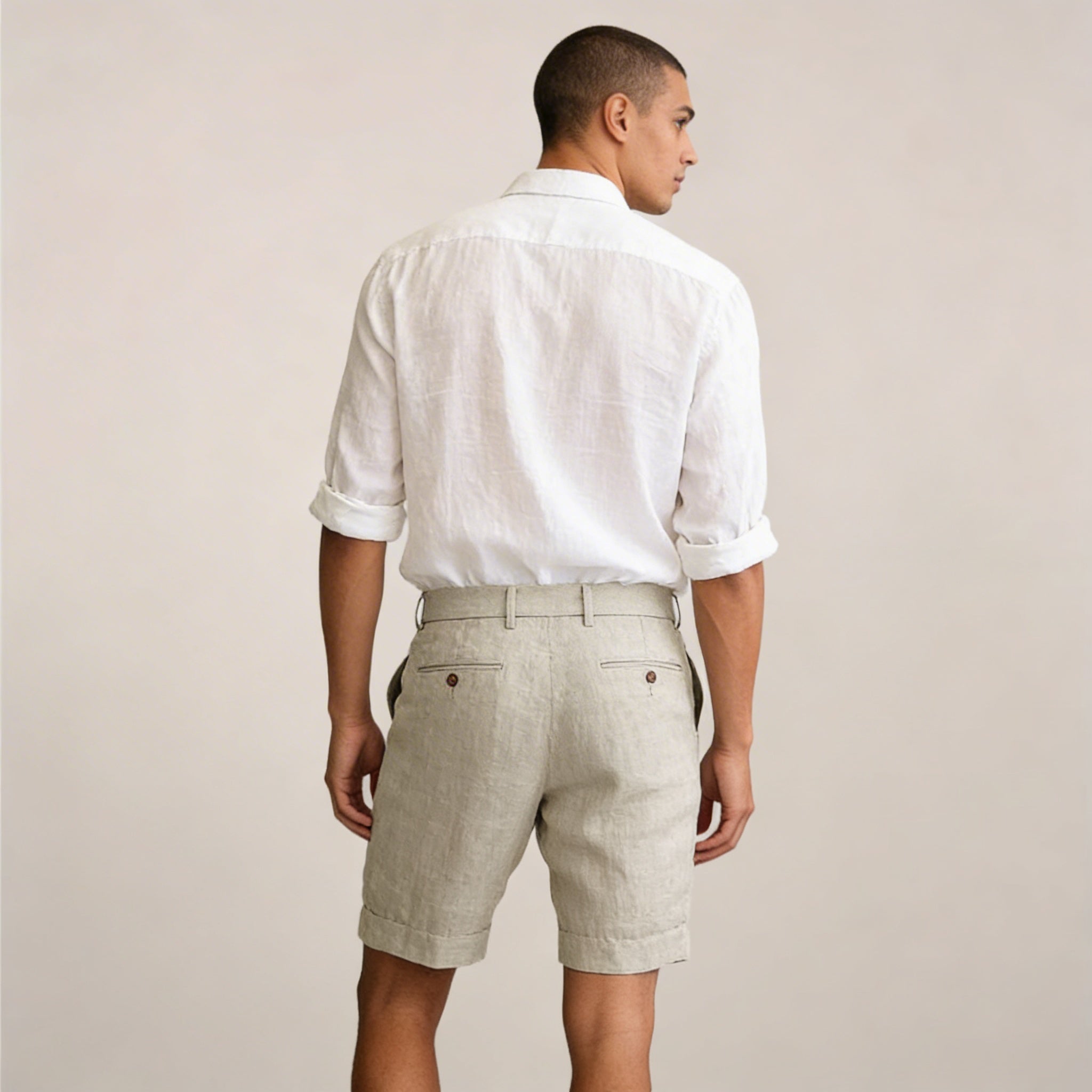 Men's Linen Shorts - Loose Fit Elastic Waistband Straight Leg