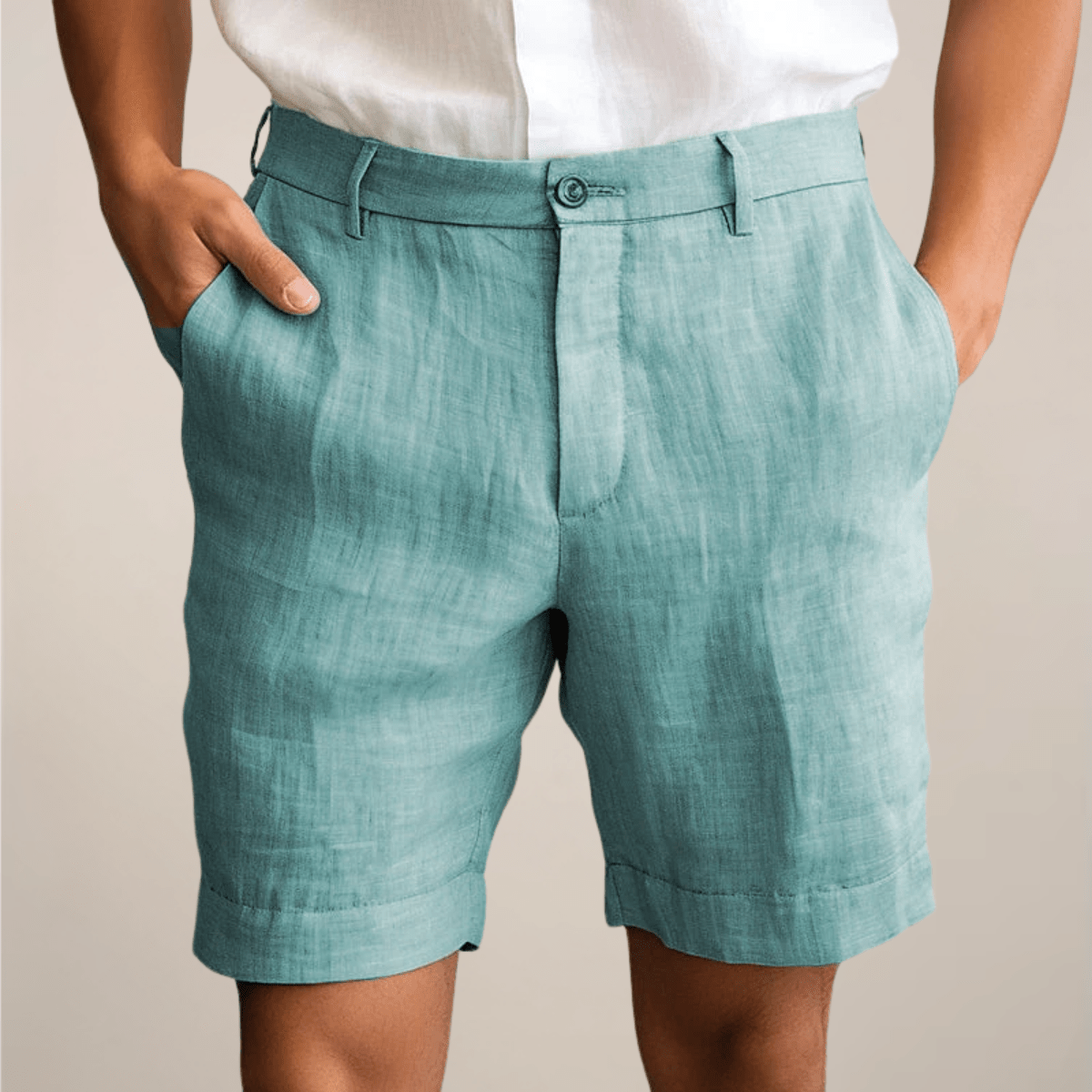 Men's Linen Shorts - Loose Fit Elastic Waistband Straight Leg