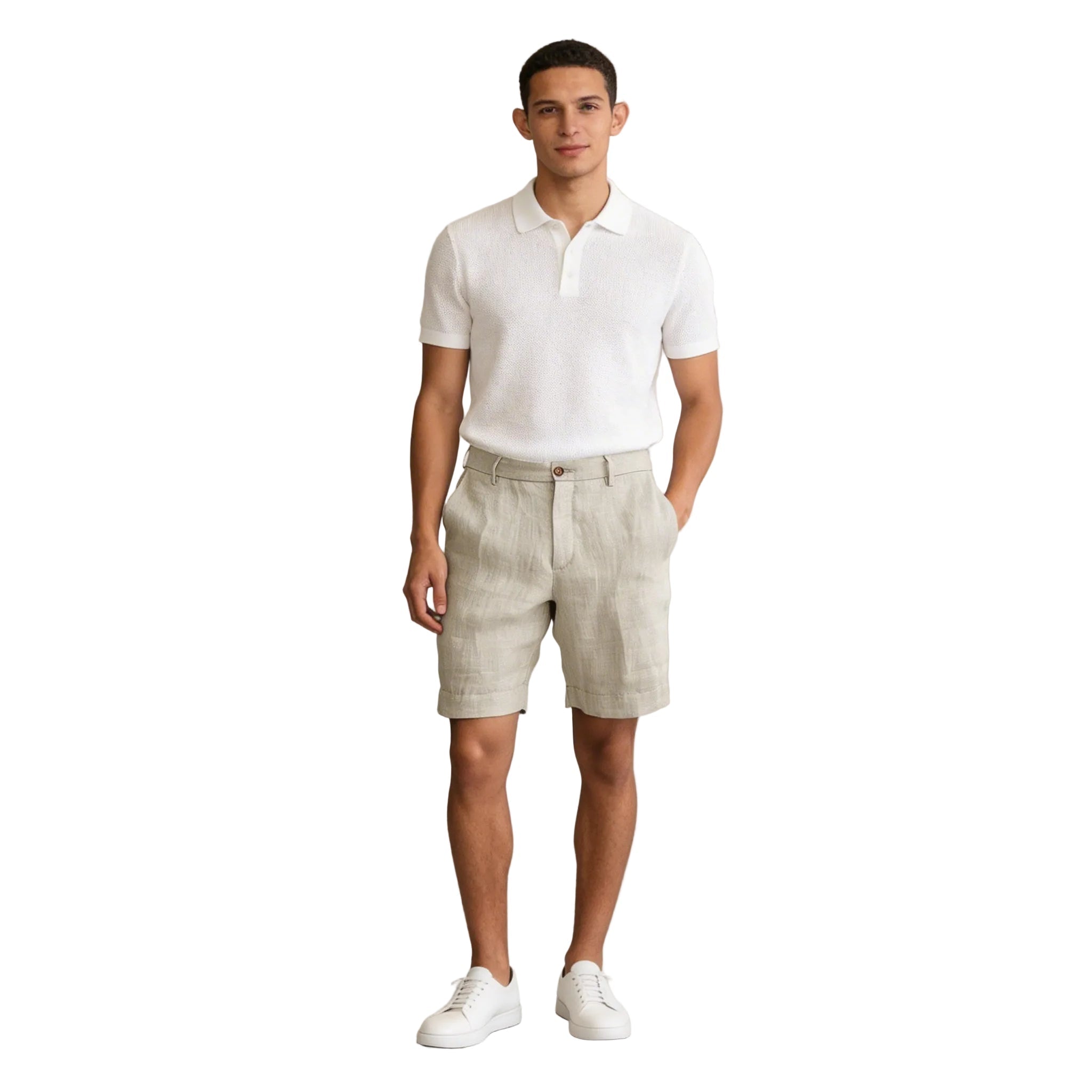 Men's Linen Shorts - Loose Fit Elastic Waistband Straight Leg