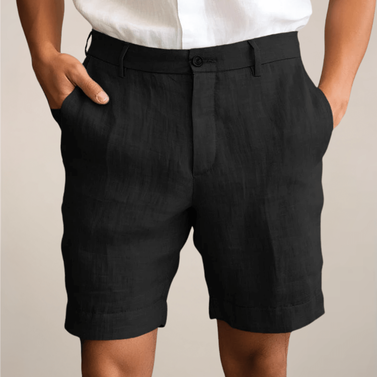 Men's Linen Shorts - Loose Fit Elastic Waistband Straight Leg