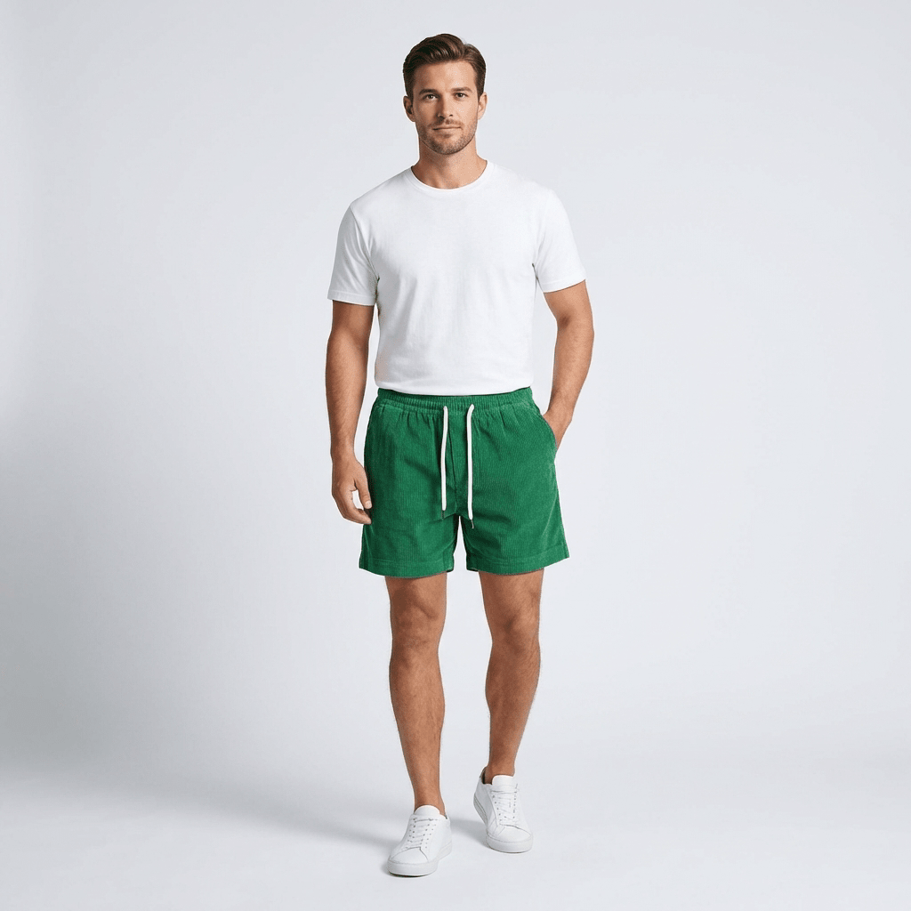 Men's Linen Shorts - Relaxed Fit Mid Length Elastic Waistband