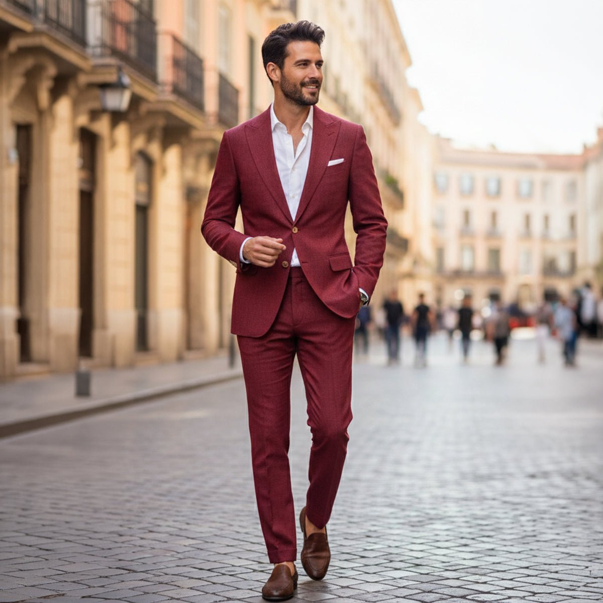 Men's Linen Suit - Tailored Fit Textured Jacket & Trousers