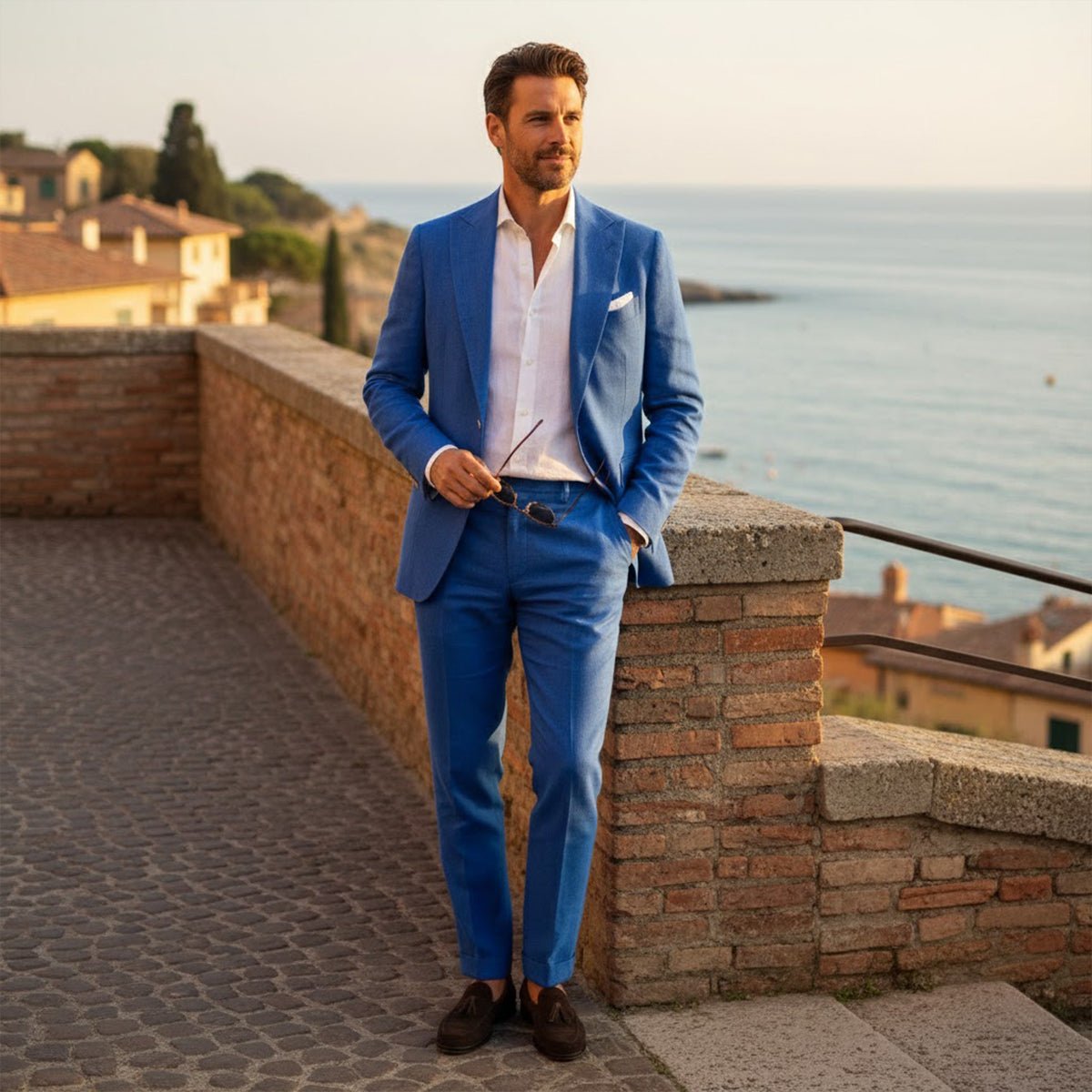Men's Linen Suit - Tailored Fit Textured Jacket & Trousers
