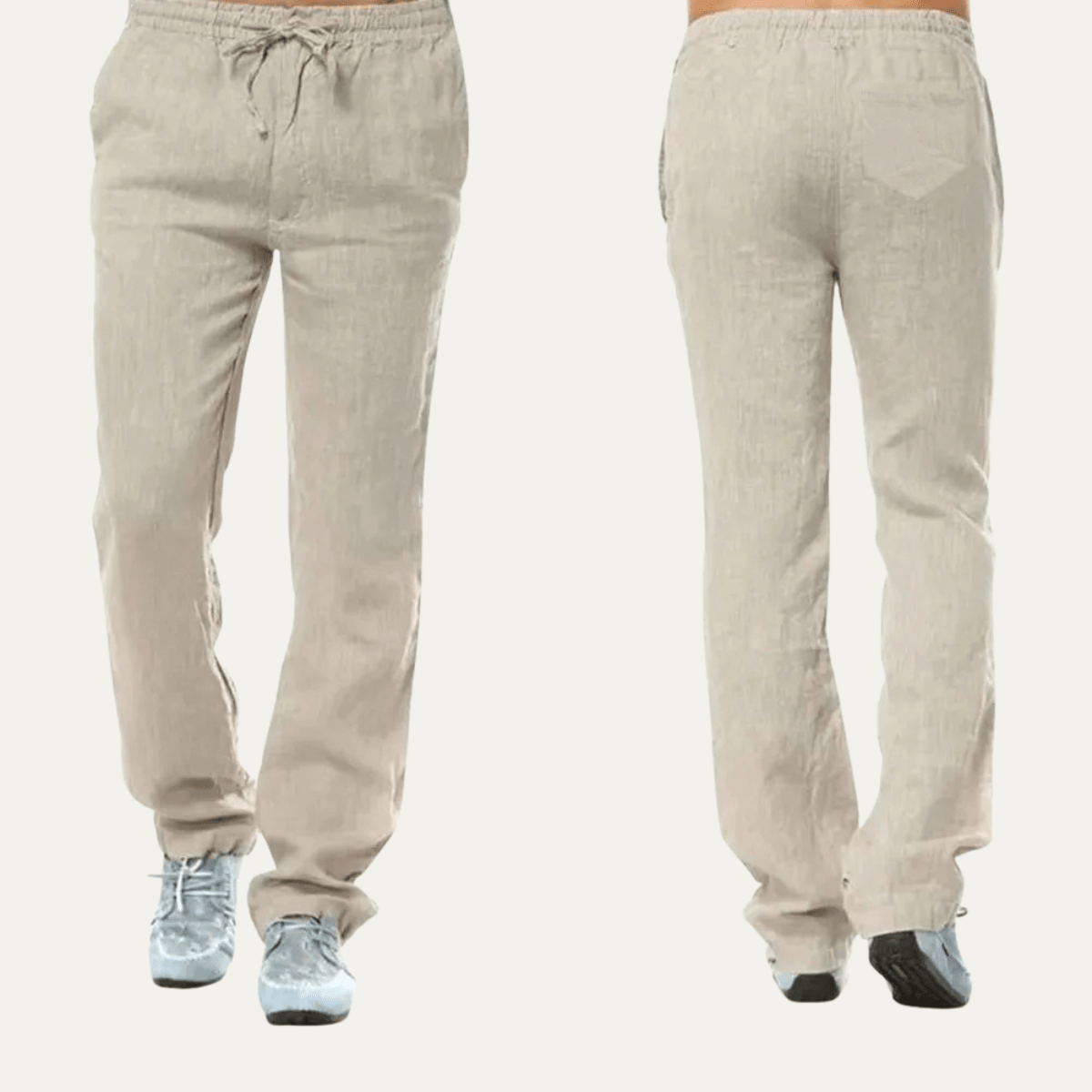 Men's Linen Trousers - Relaxed Fit Straight Leg Drawstring