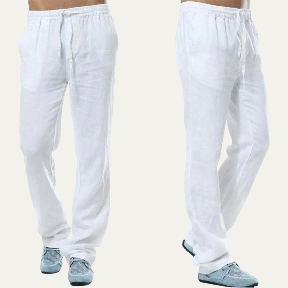 Men's Linen Trousers - Relaxed Fit Straight Leg Drawstring