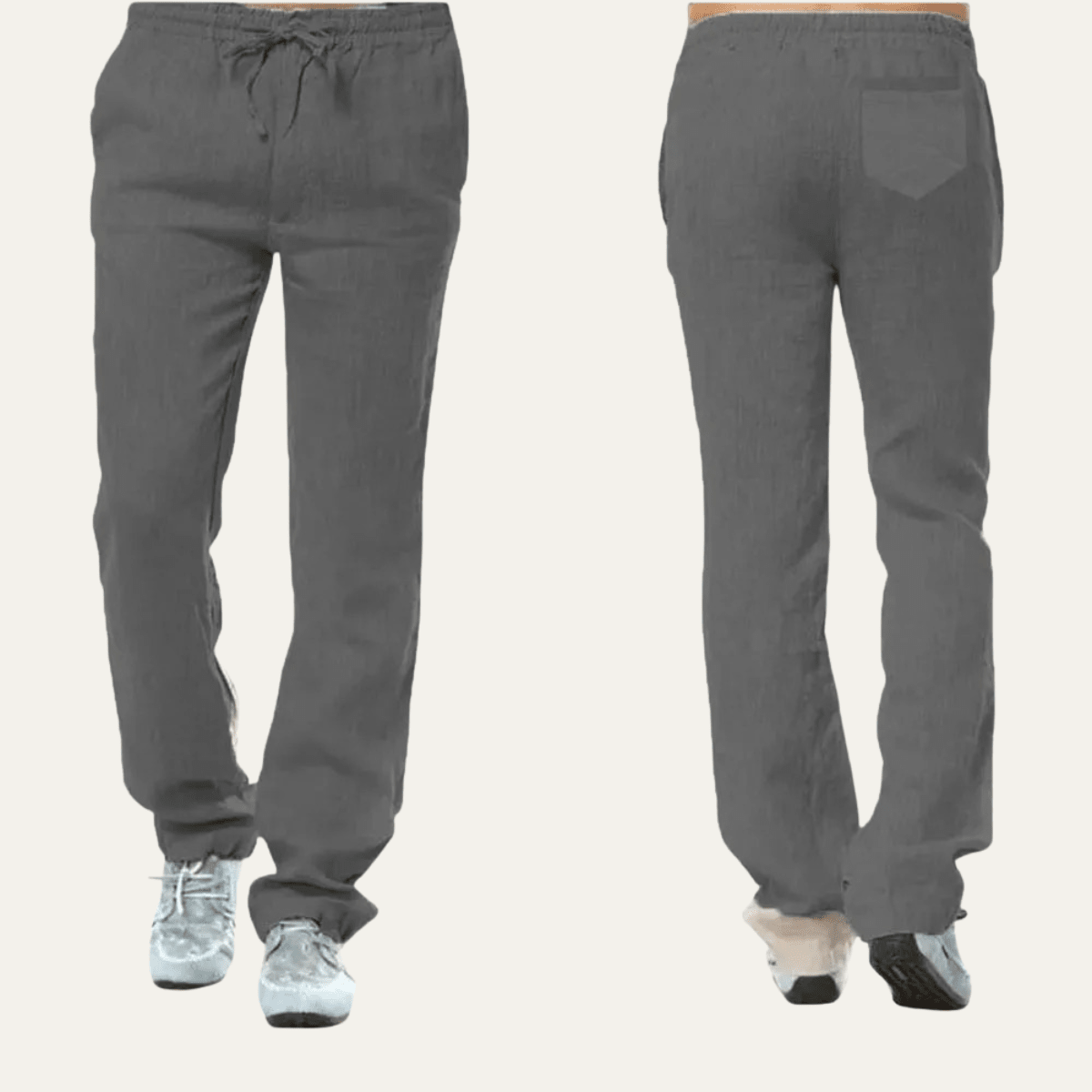 Men's Linen Trousers - Relaxed Fit Straight Leg Drawstring