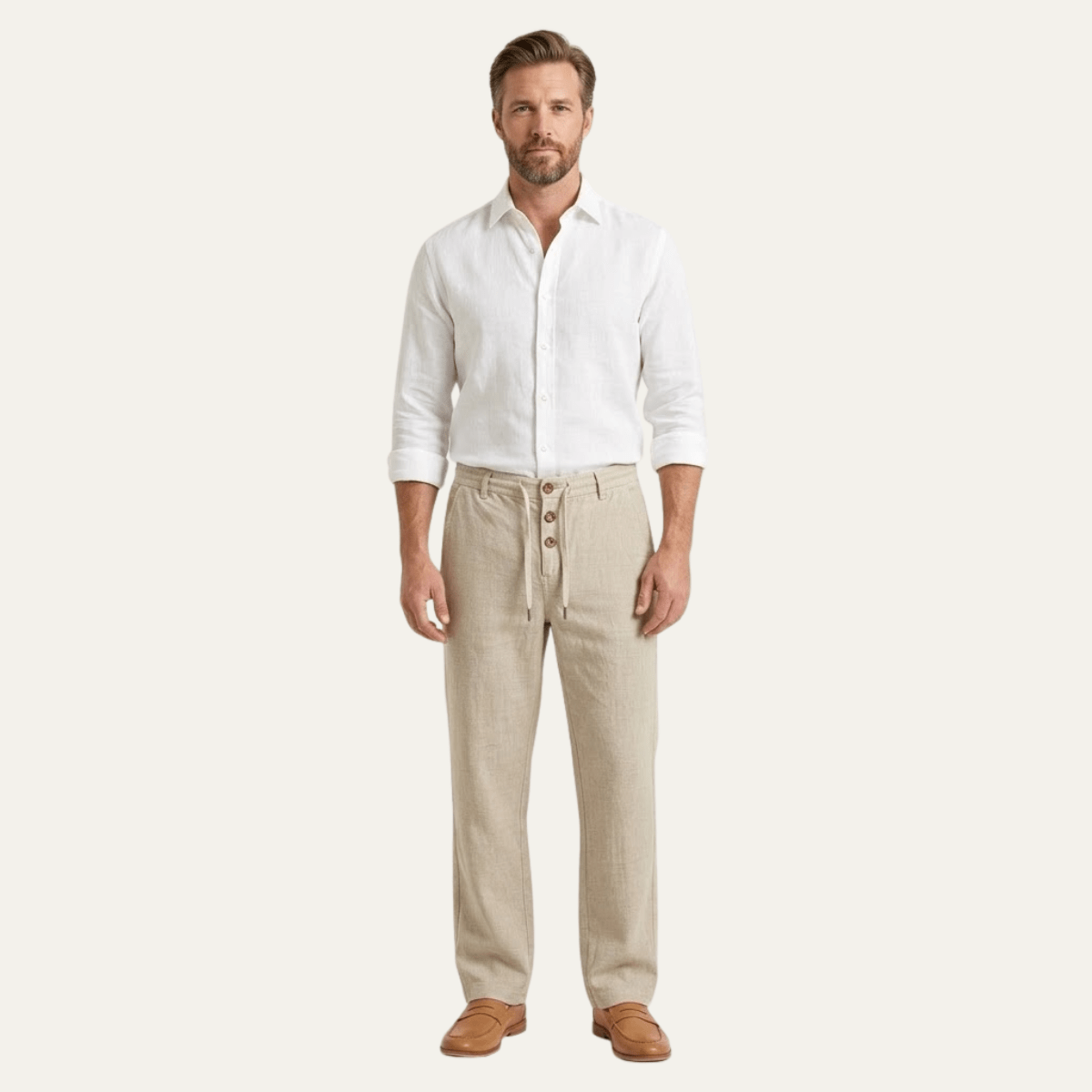 Men's Linen Trousers - Straight Leg Full Length Classic Fit