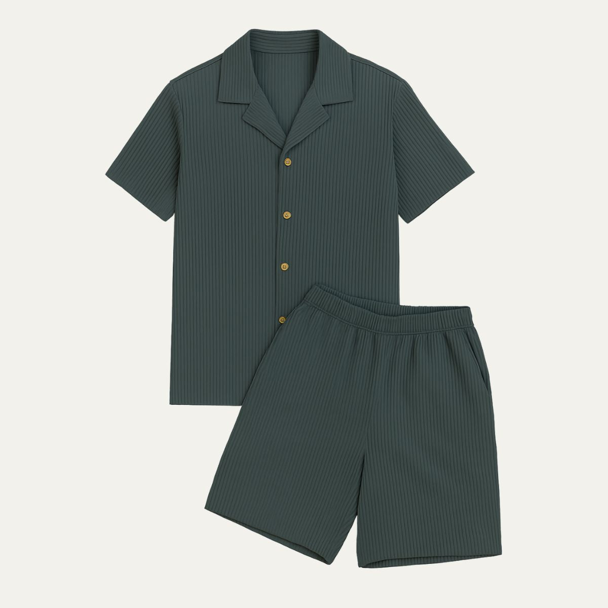 Men's Linen Two-Piece Set - Relaxed Fit Short Sleeve Open Collar & Trousers