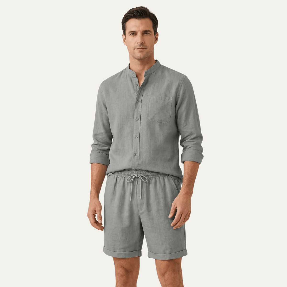Men's Linen Two-Piece Set - Relaxed Fit Short Sleeve Shirt & Shorts