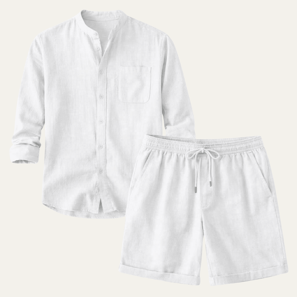 Men's Linen Two-Piece Set - Relaxed Fit Short Sleeve Shirt & Shorts