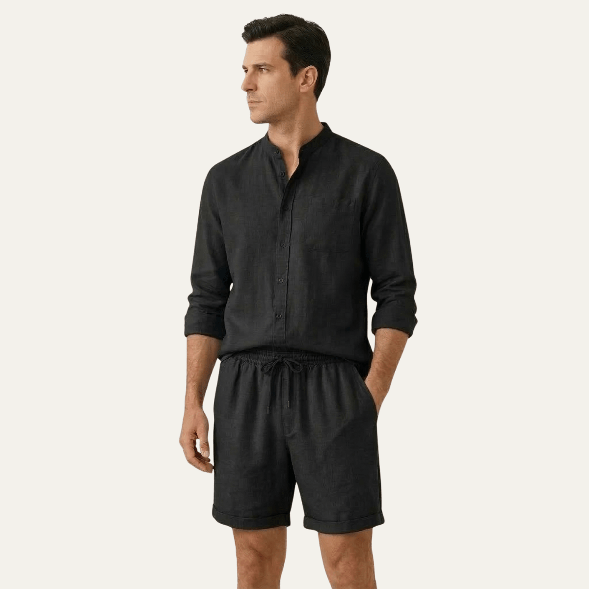 Men's Linen Two-Piece Set - Relaxed Fit Short Sleeve Shirt & Shorts