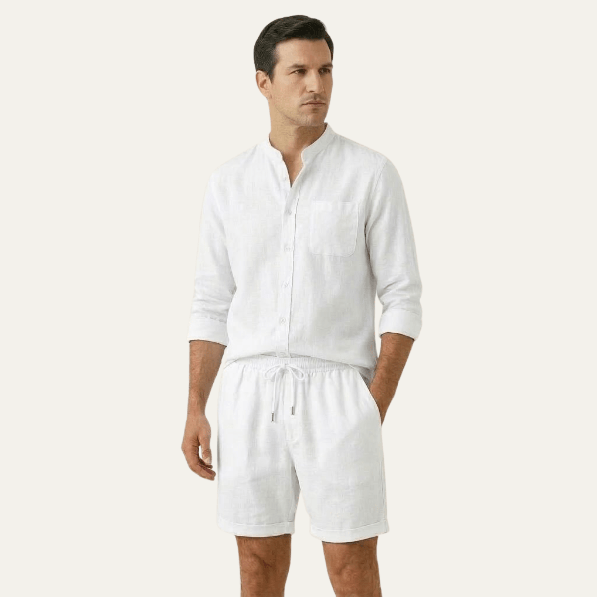 Men's Linen Two-Piece Set - Relaxed Fit Short Sleeve Shirt & Shorts
