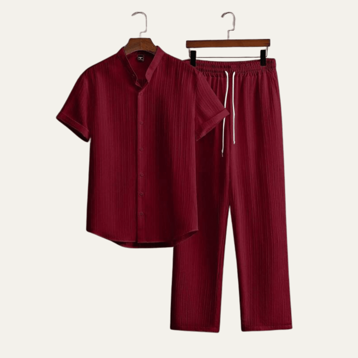 Men's Linen Two-Piece Set — Short Sleeve Top & Drawstring Trousers