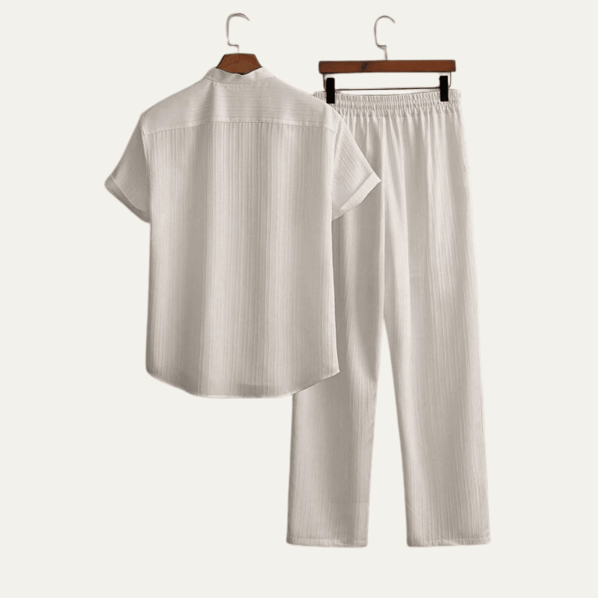 Men's Linen Two-Piece Set — Short Sleeve Top & Drawstring Trousers