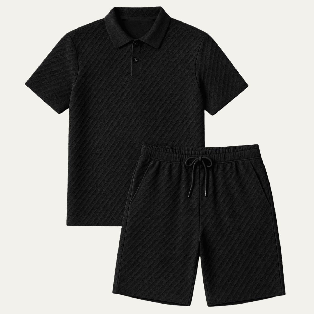 Men's Polo Set — Jacquard Short Sleeve Drawstring Shorts Design