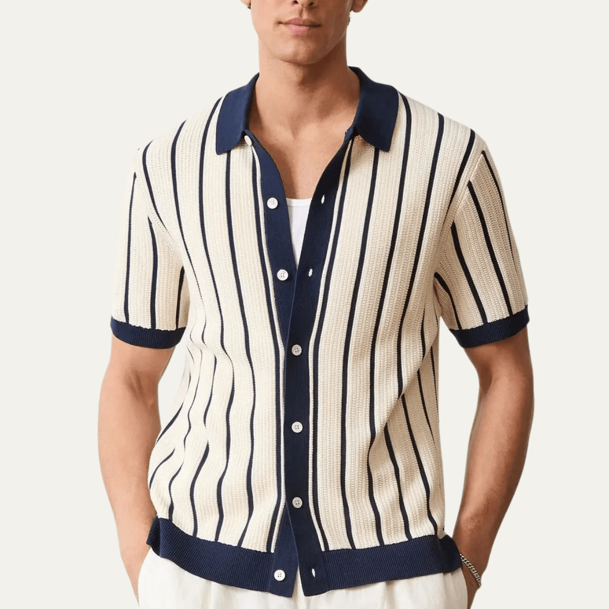 Men's Polo Shirt — Collared Knit Style Full Button Closure