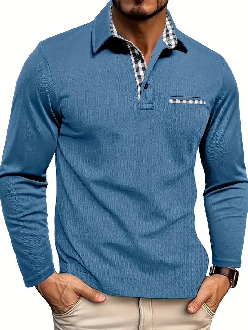 Men's Polo Shirt — Regular Fit Long Sleeve Button Placket