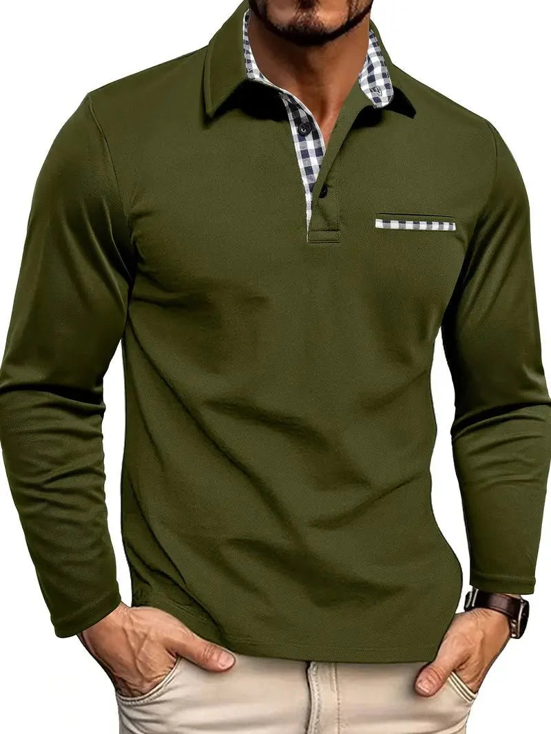 Men's Polo Shirt — Regular Fit Long Sleeve Button Placket