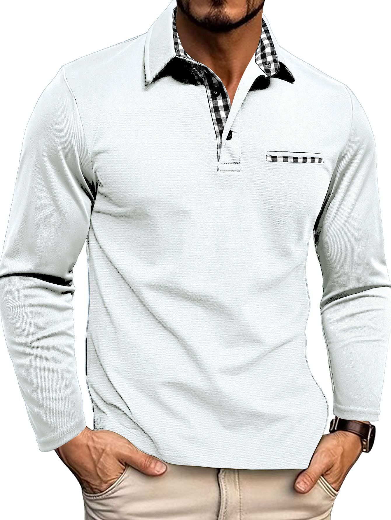 Men's Polo Shirt — Regular Fit Long Sleeve Button Placket