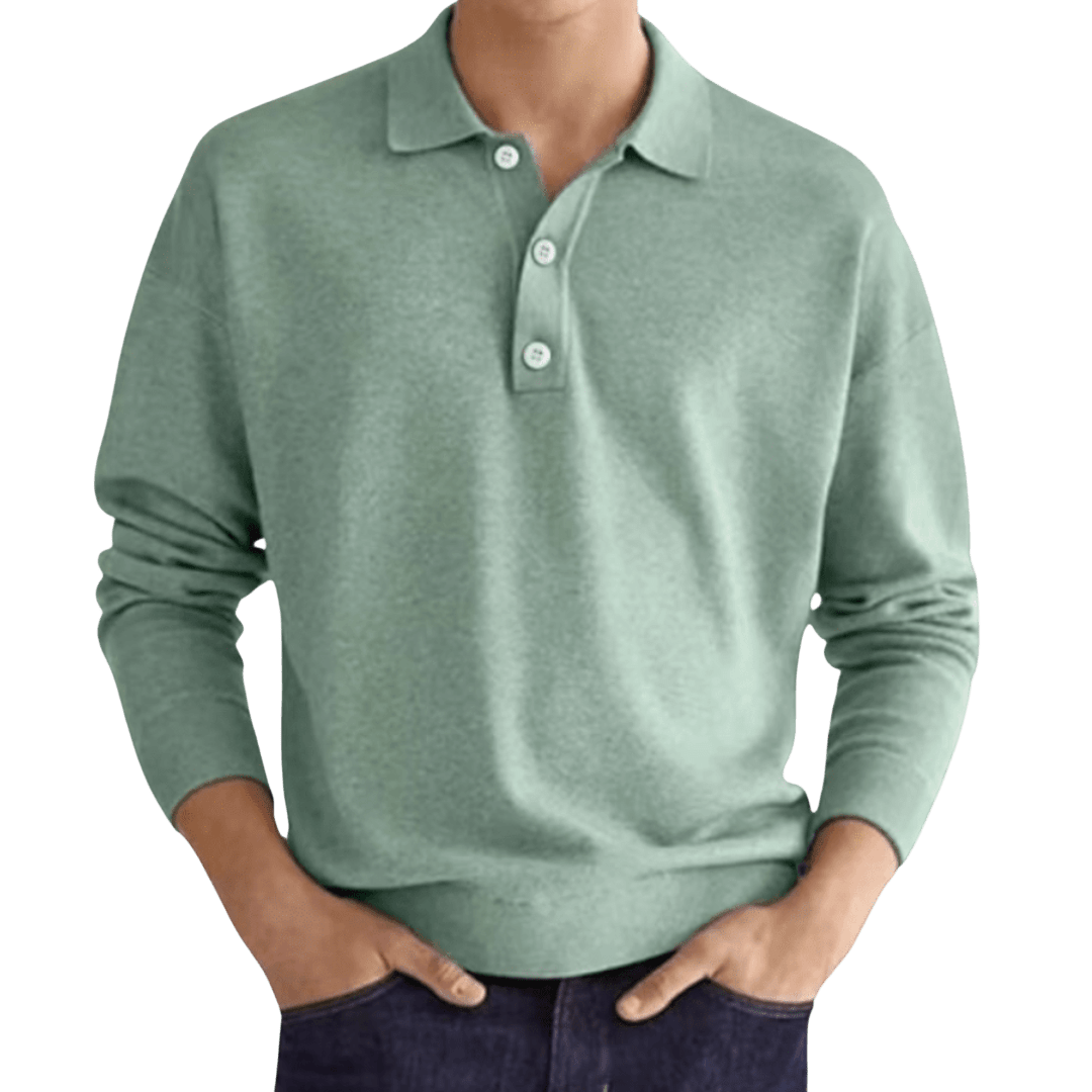 Men's Polo Shirt — Regular Fit Long Sleeve Classic Button Front