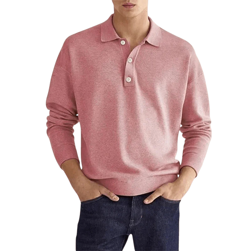 Men's Polo Shirt — Regular Fit Long Sleeve Classic Button Front