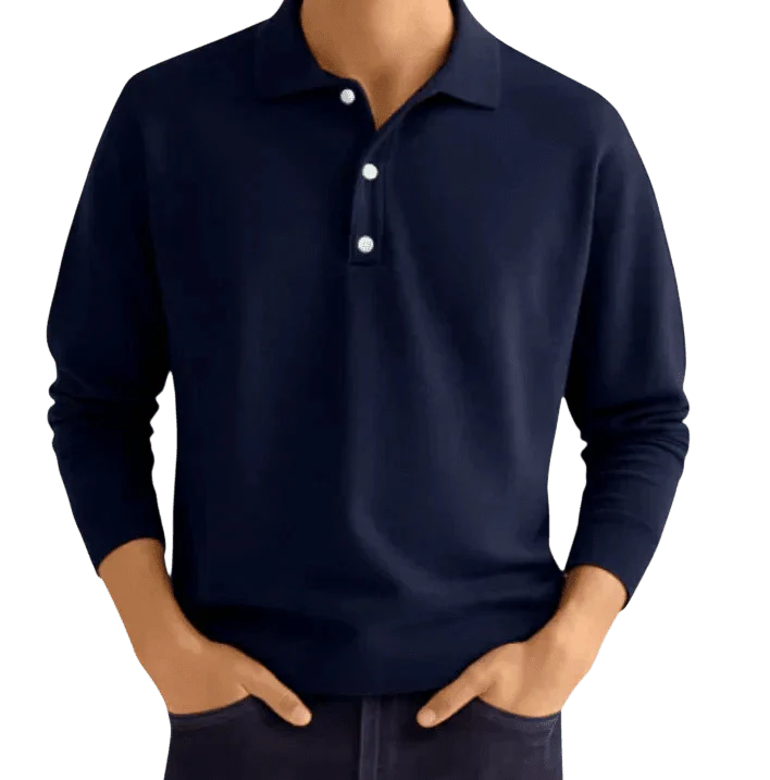 Men's Polo Shirt — Regular Fit Long Sleeve Classic Button Front