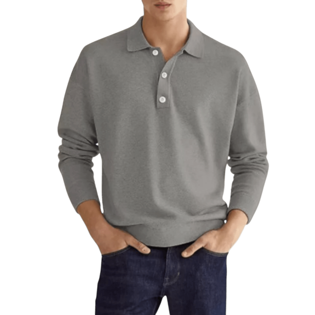 Men's Polo Shirt — Regular Fit Long Sleeve Classic Button Front