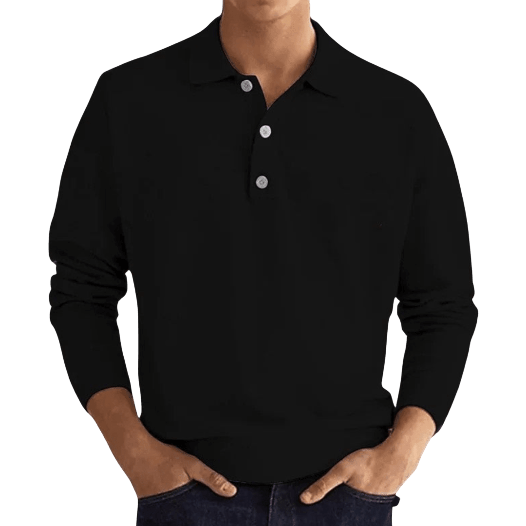 Men's Polo Shirt — Regular Fit Long Sleeve Classic Button Front