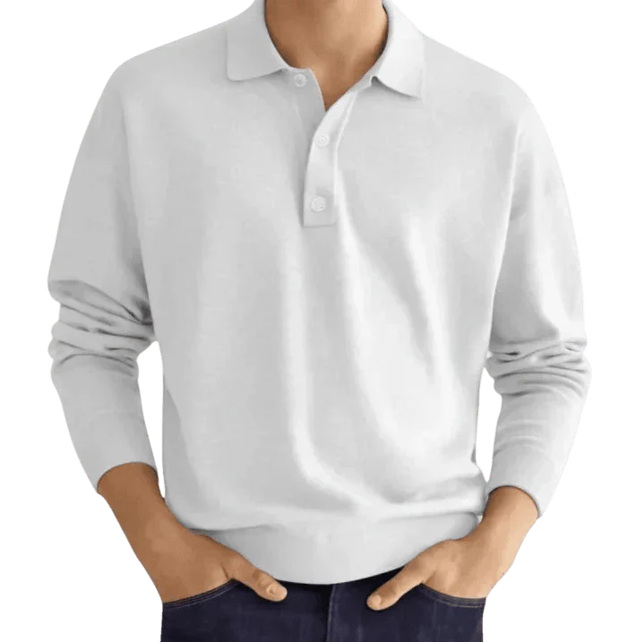 Men's Polo Shirt — Regular Fit Long Sleeve Classic Button Front