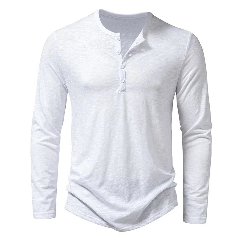 Men's Shirt — Long Sleeve Crew Neck Button Placket