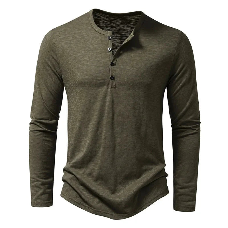 Men's Shirt — Long Sleeve Crew Neck Button Placket