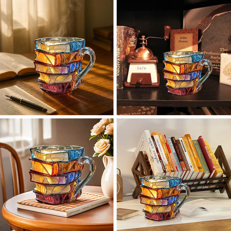 Yifare mug Decorative mug in the shape of stacked books – hand-painted ceramic, ornament for home and office